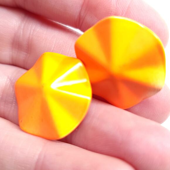 Vintage Orange Geometric Metal Earrings, Bold Sculpted Design, Statement Jewelry - Picture 8 of 10